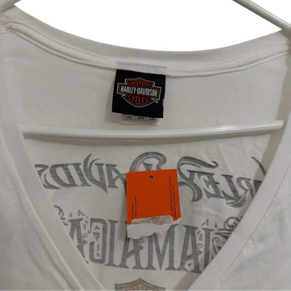 Harley Davidson Jamaica V Neck T Shirt Womens 2XL XXL White Graphic Logo NWT - Picture 2 of 4